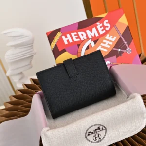 Hermes Unisex New H Passant Compact Wallet-Black