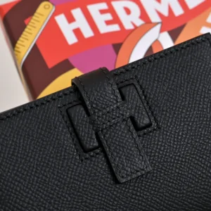 Hermes Unisex New H Passant Compact Wallet-Black