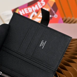 Hermes Unisex New H Passant Compact Wallet-Black