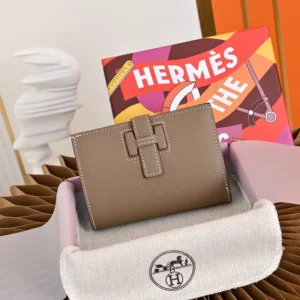 Hermes Unisex New H Passant Compact Wallet-Etoupe