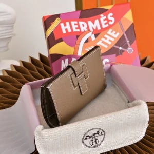 Hermes Unisex New H Passant Compact Wallet-Etoupe