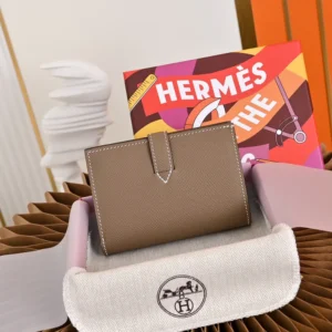 Hermes Unisex New H Passant Compact Wallet-Etoupe