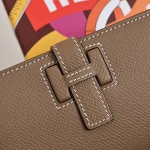 Hermes Unisex New H Passant Compact Wallet-Etoupe