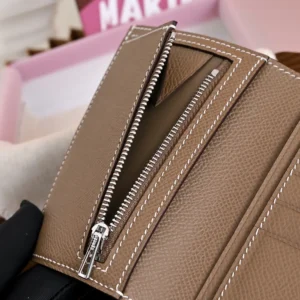 Hermes Unisex New H Passant Compact Wallet-Etoupe