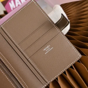Hermes Unisex New H Passant Compact Wallet-Etoupe