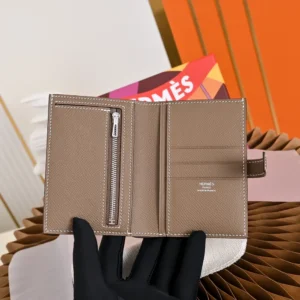 Hermes Unisex New H Passant Compact Wallet-Etoupe