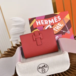 Hermes Unisex New H Passant Compact Wallet-Pink