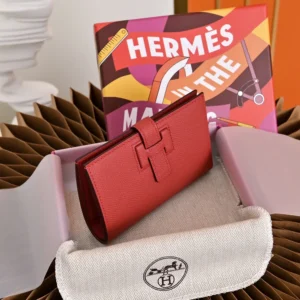 Hermes Unisex New H Passant Compact Wallet-Pink