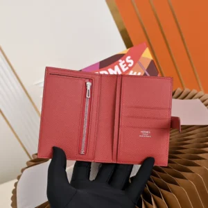 Hermes Unisex New H Passant Compact Wallet-Pink
