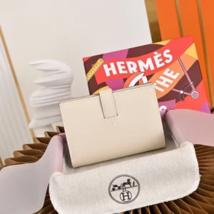 Hermes Unisex New H Passant Compact Wallet-White