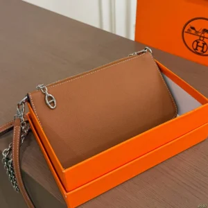 Hermes Unisex Zipengo Chaine D'Ancre To Go Pouch-BrownSilver