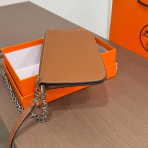 Hermes Unisex Zipengo Chaine D'Ancre To Go Pouch-BrownSilver