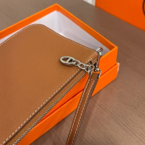 Hermes Unisex Zipengo Chaine D'Ancre To Go Pouch-BrownSilver
