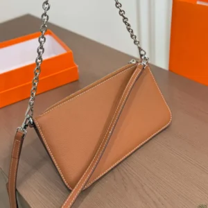 Hermes Unisex Zipengo Chaine D'Ancre To Go Pouch-BrownSilver