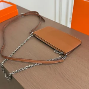 Hermes Unisex Zipengo Chaine D'Ancre To Go Pouch-BrownSilver
