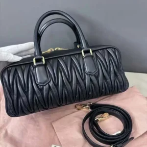 Miu Miu Women Arcadie Matelassé Nappa Leather Bag Black