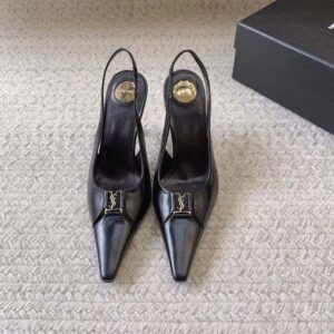 Saint Laurent YSL Women Babylone Breteuil Slingback Pumps in Smooth Leather 9cm Heel