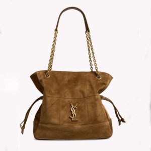 Saint Laurent YSL Women Small Jamie Shopping in Suede-Brown